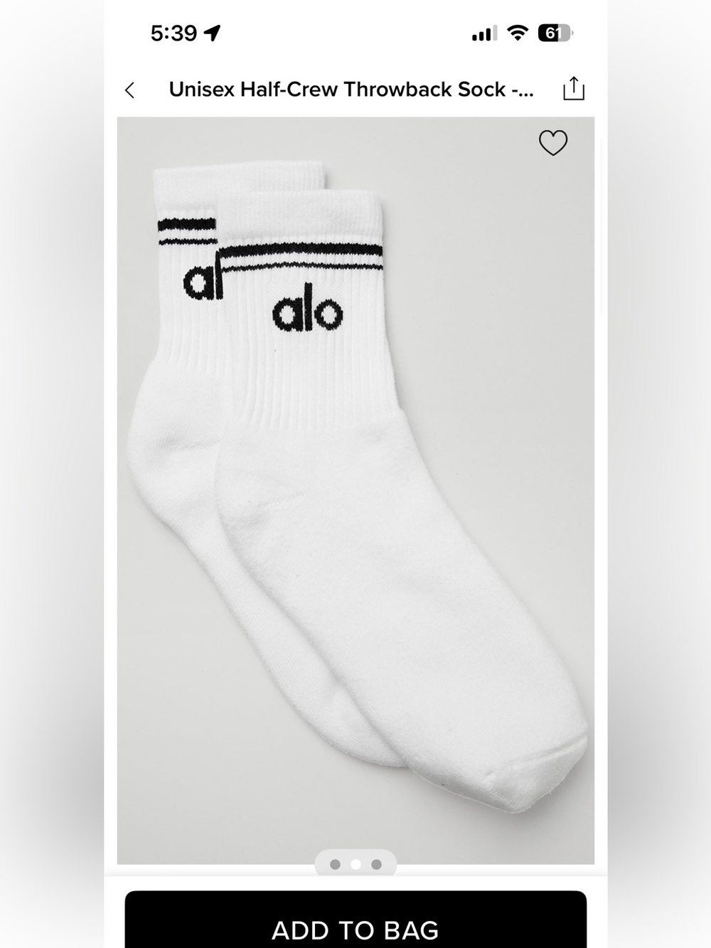 ALO Yoga White Crew Half Crew Socks with Black Trim